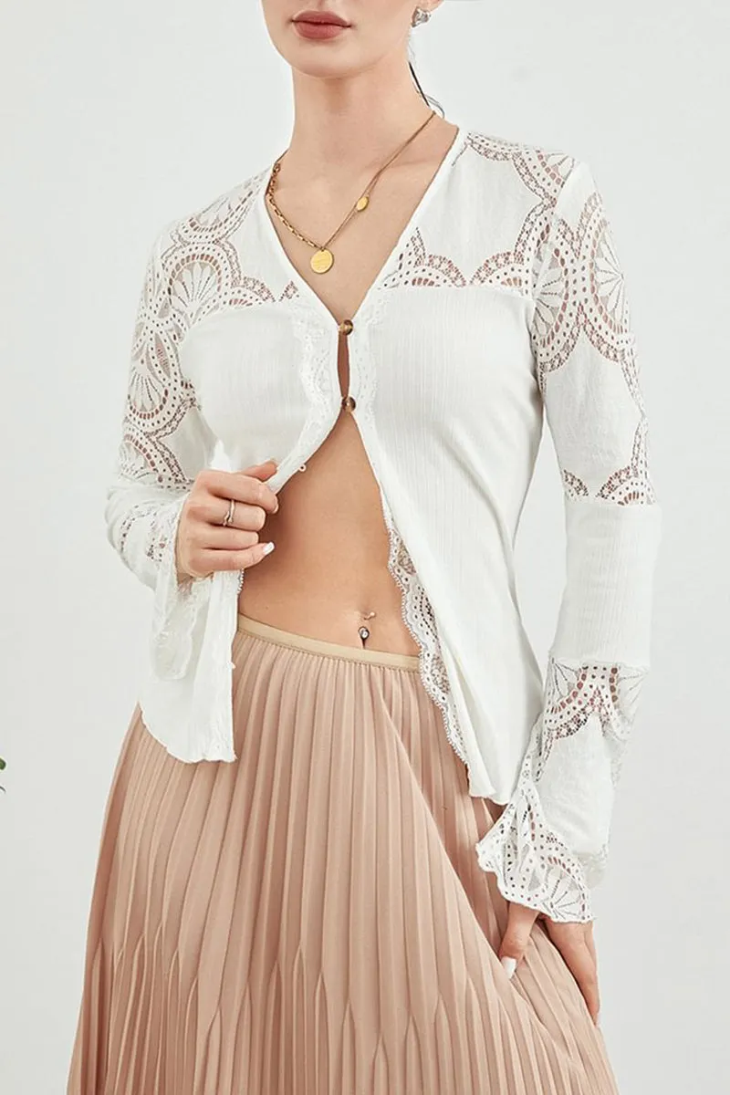 HTS1300 Boho Lace Knit Cardigan Top