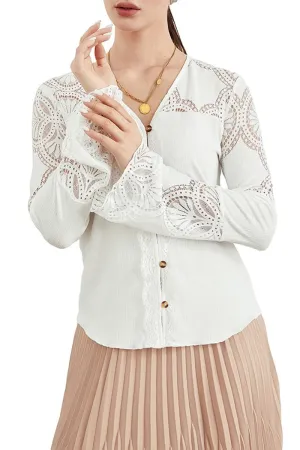 HTS1300 Boho Lace Knit Cardigan Top