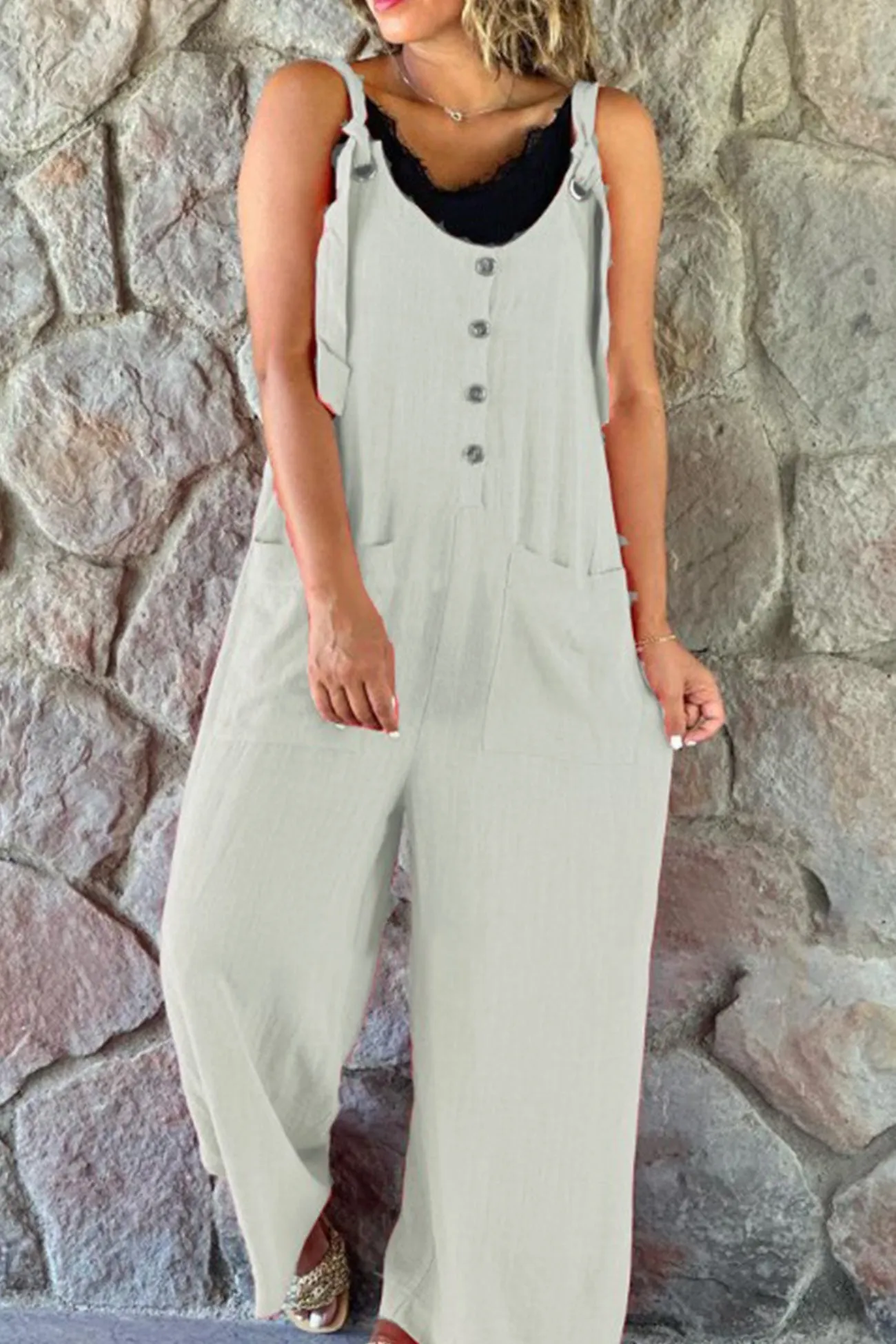 Ivyshape | Button Straps Solid Jumpsuits