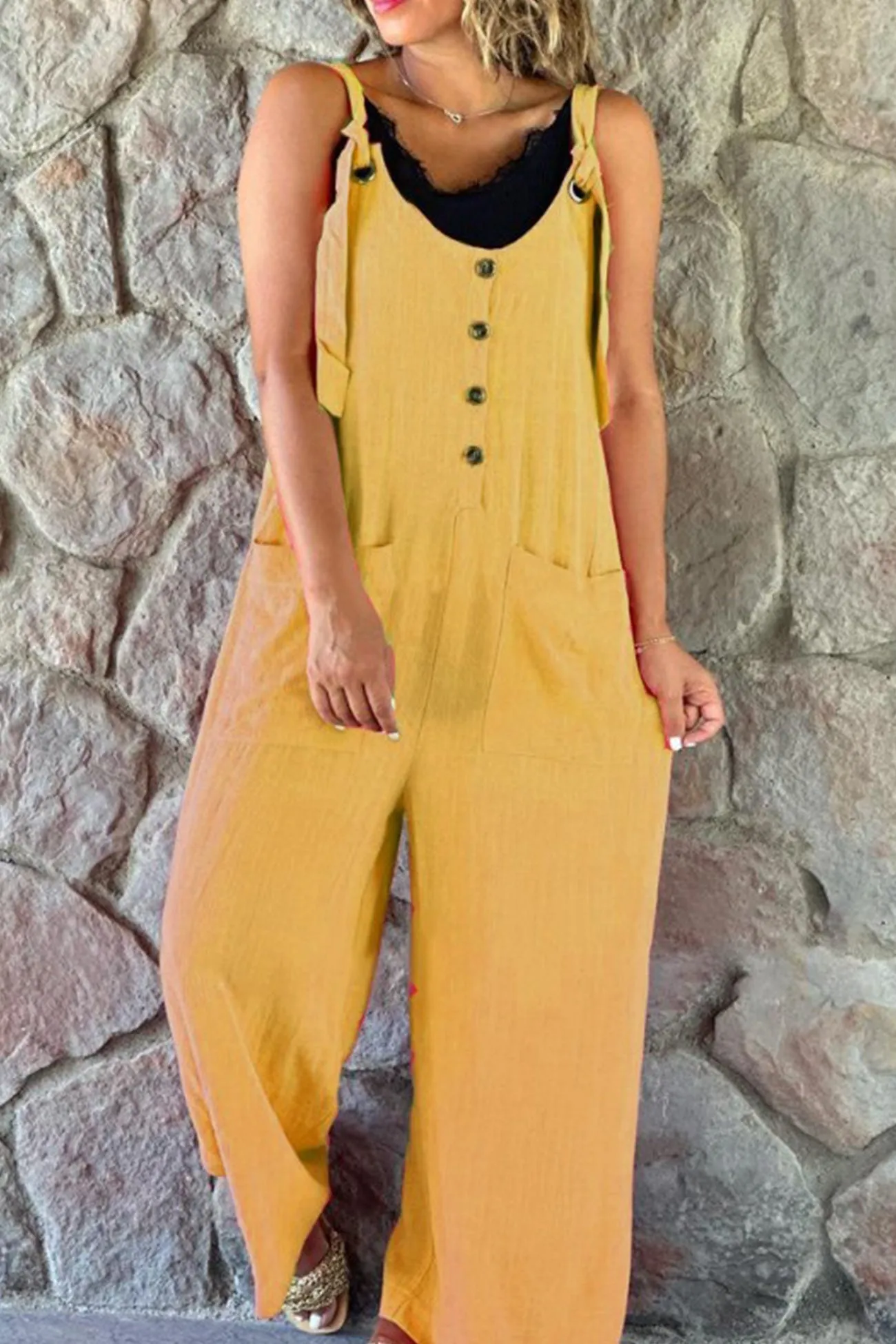 Ivyshape | Button Straps Solid Jumpsuits