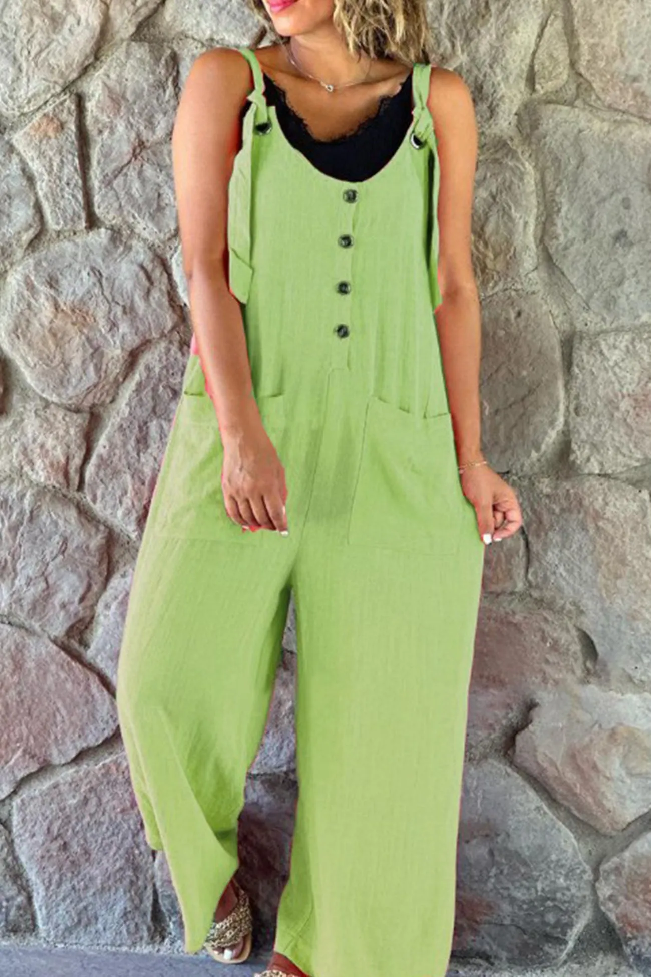 Ivyshape | Button Straps Solid Jumpsuits