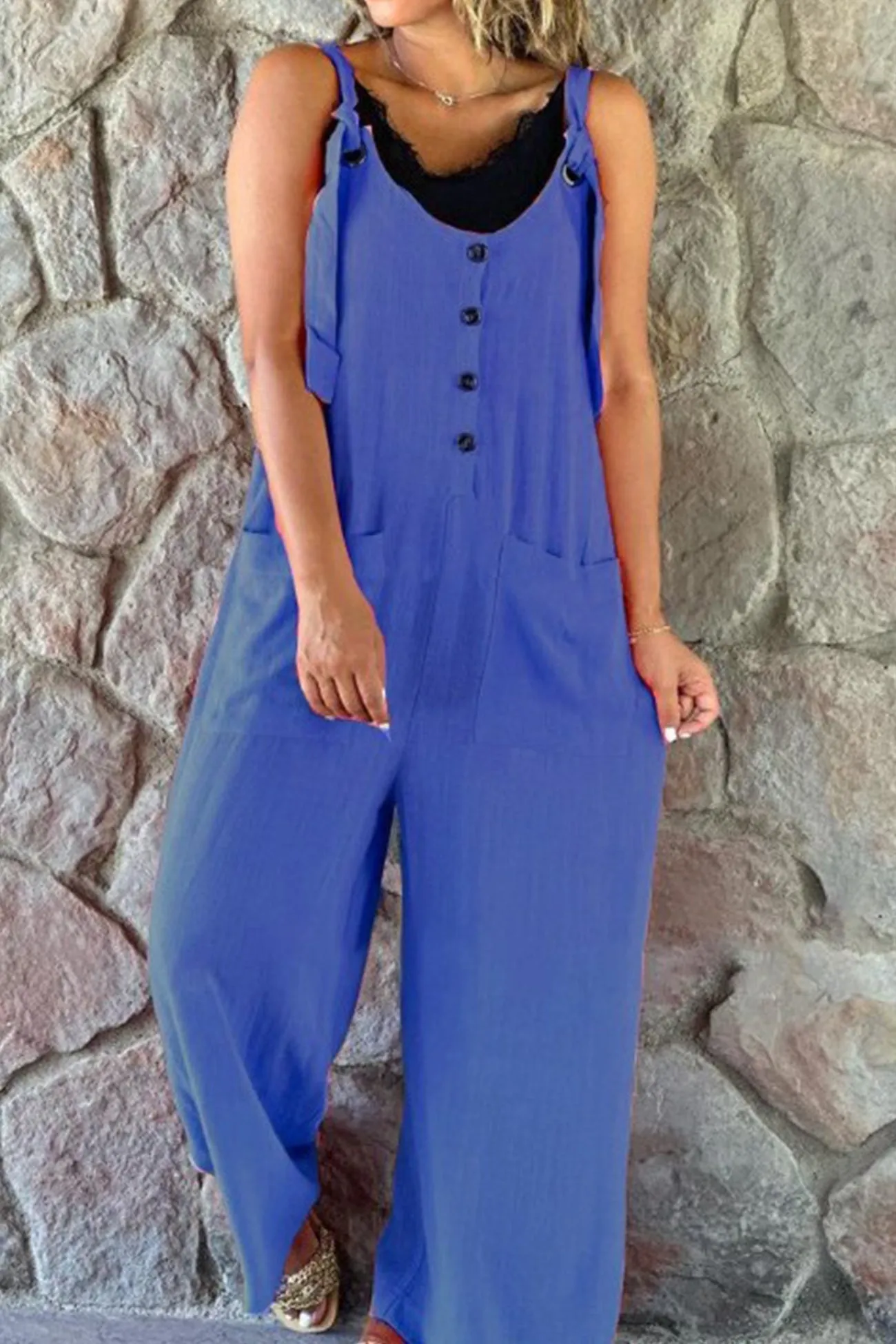 Ivyshape | Button Straps Solid Jumpsuits