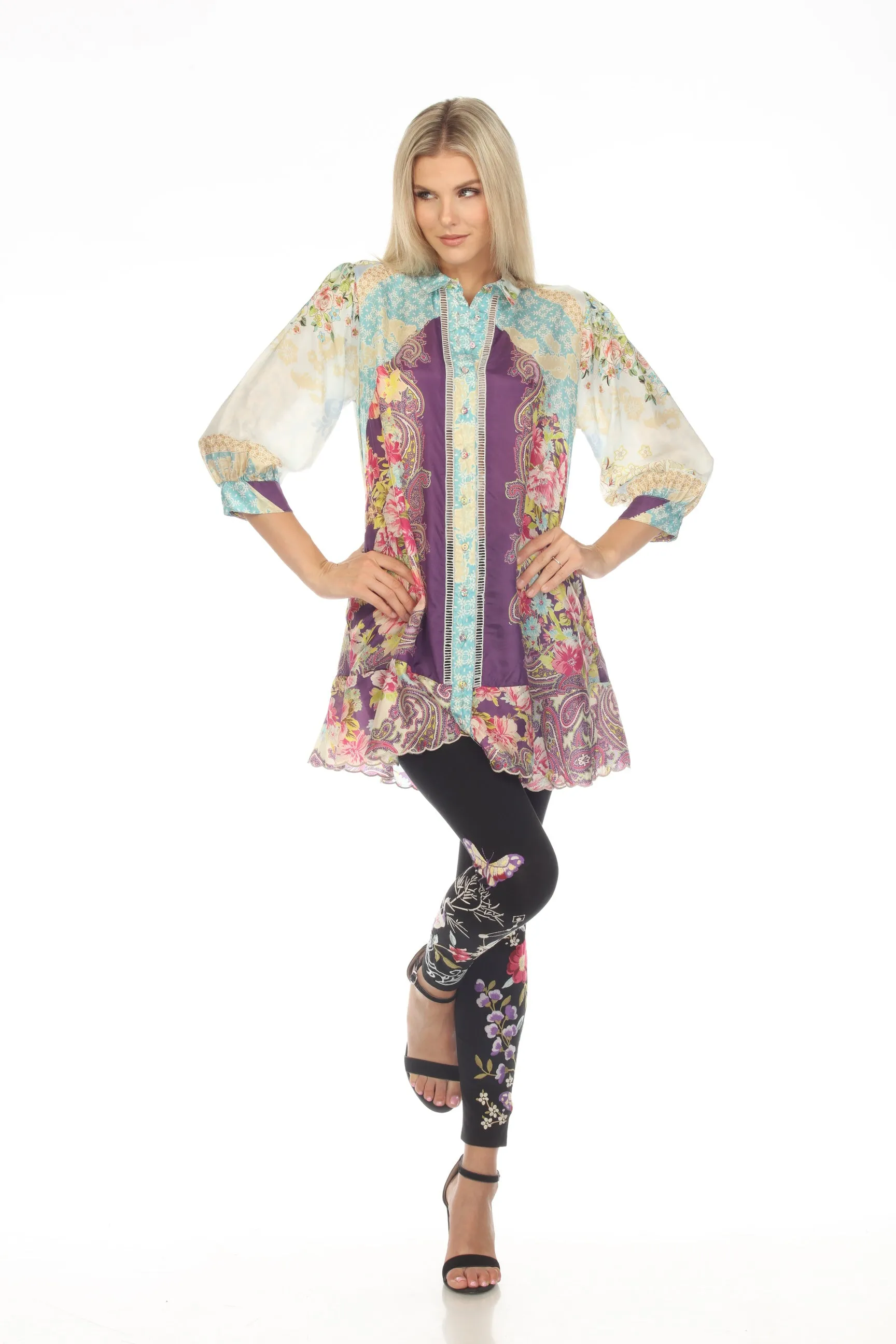 Johnny Was Bylexi Sedena Silk Floral Paisley Tunic Top C25023