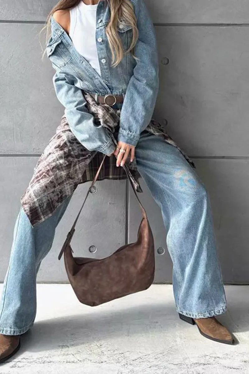 JS3414 Denim Long Sleeve Jumpsuits