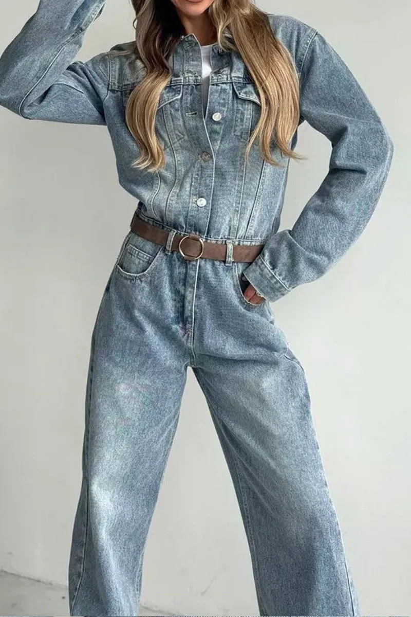 JS3414 Denim Long Sleeve Jumpsuits