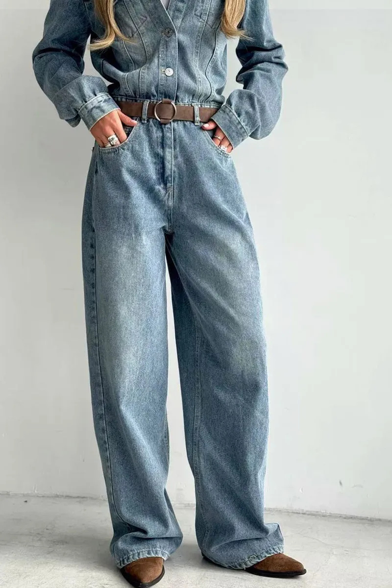 JS3414 Denim Long Sleeve Jumpsuits