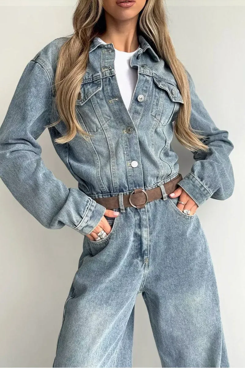 JS3414 Denim Long Sleeve Jumpsuits