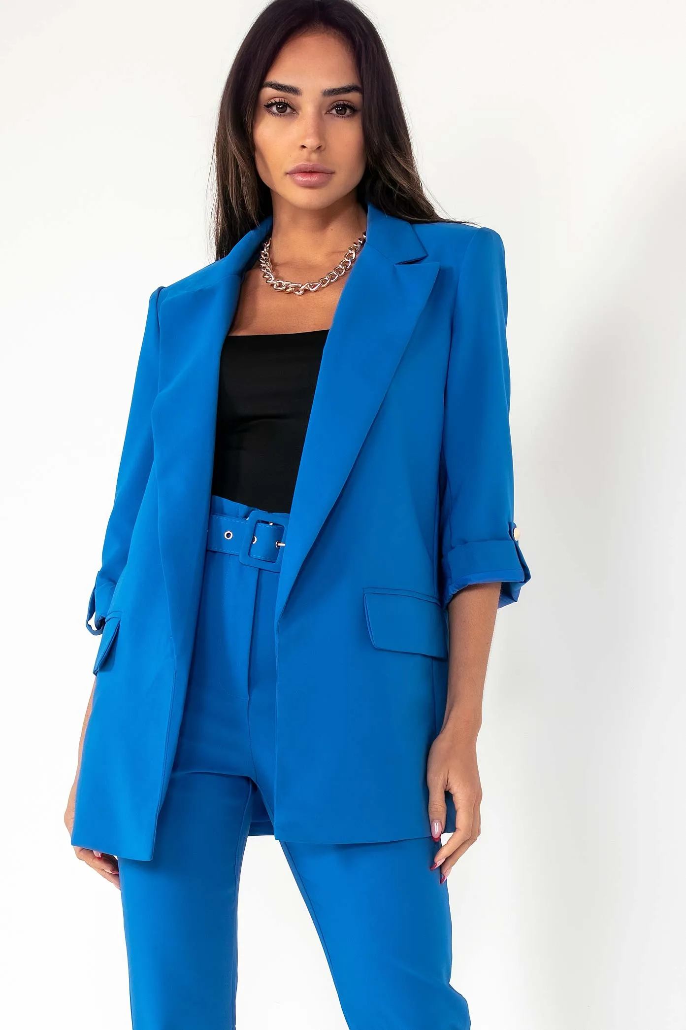 Kaisley Royal Blue Padded Shoulder Blazer