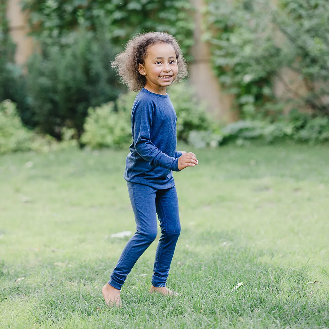 Kids Merino Wool Base Layer, Long Sleeve Top, Deep Blue