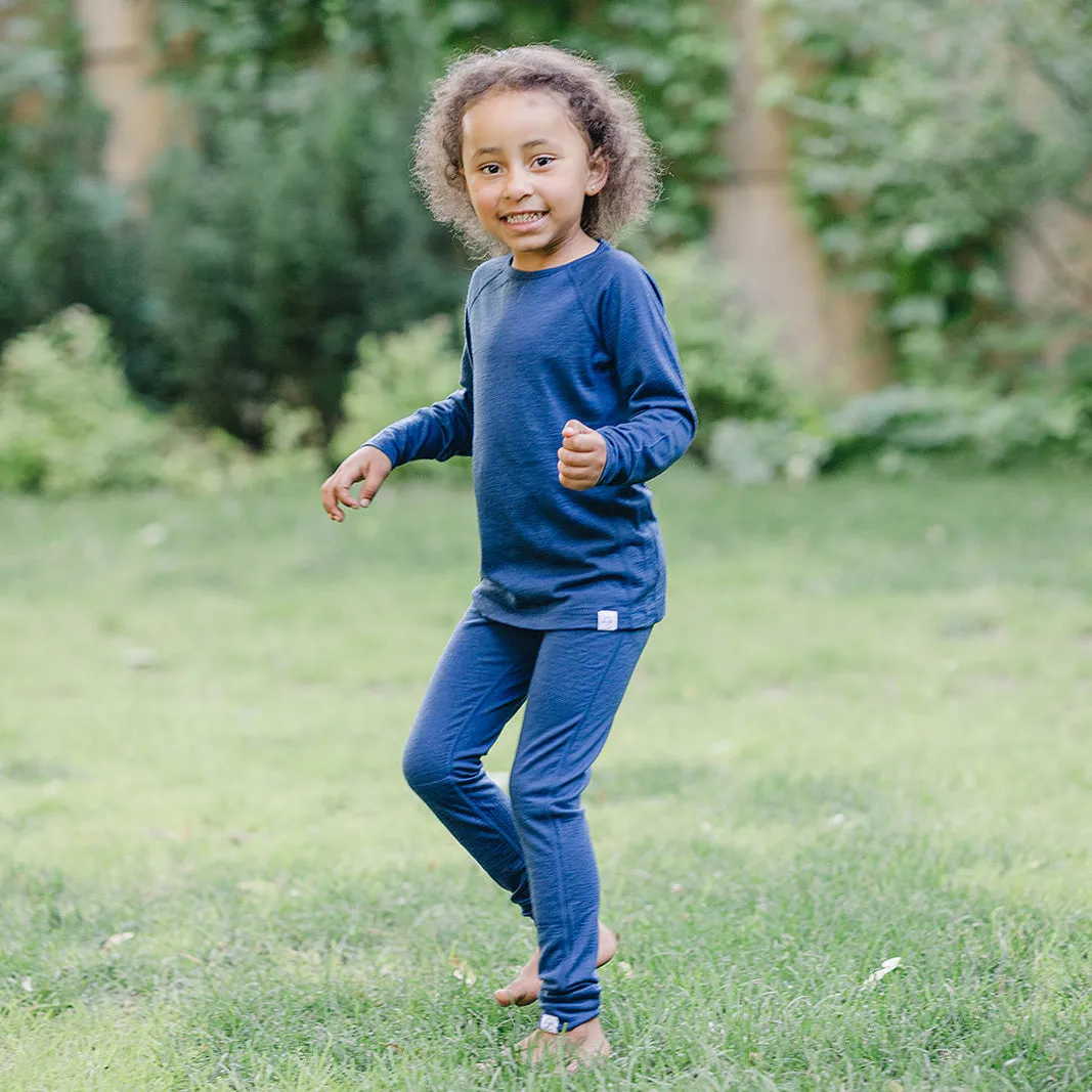 Kids Merino Wool Base Layer, Long Sleeve Top, Deep Blue