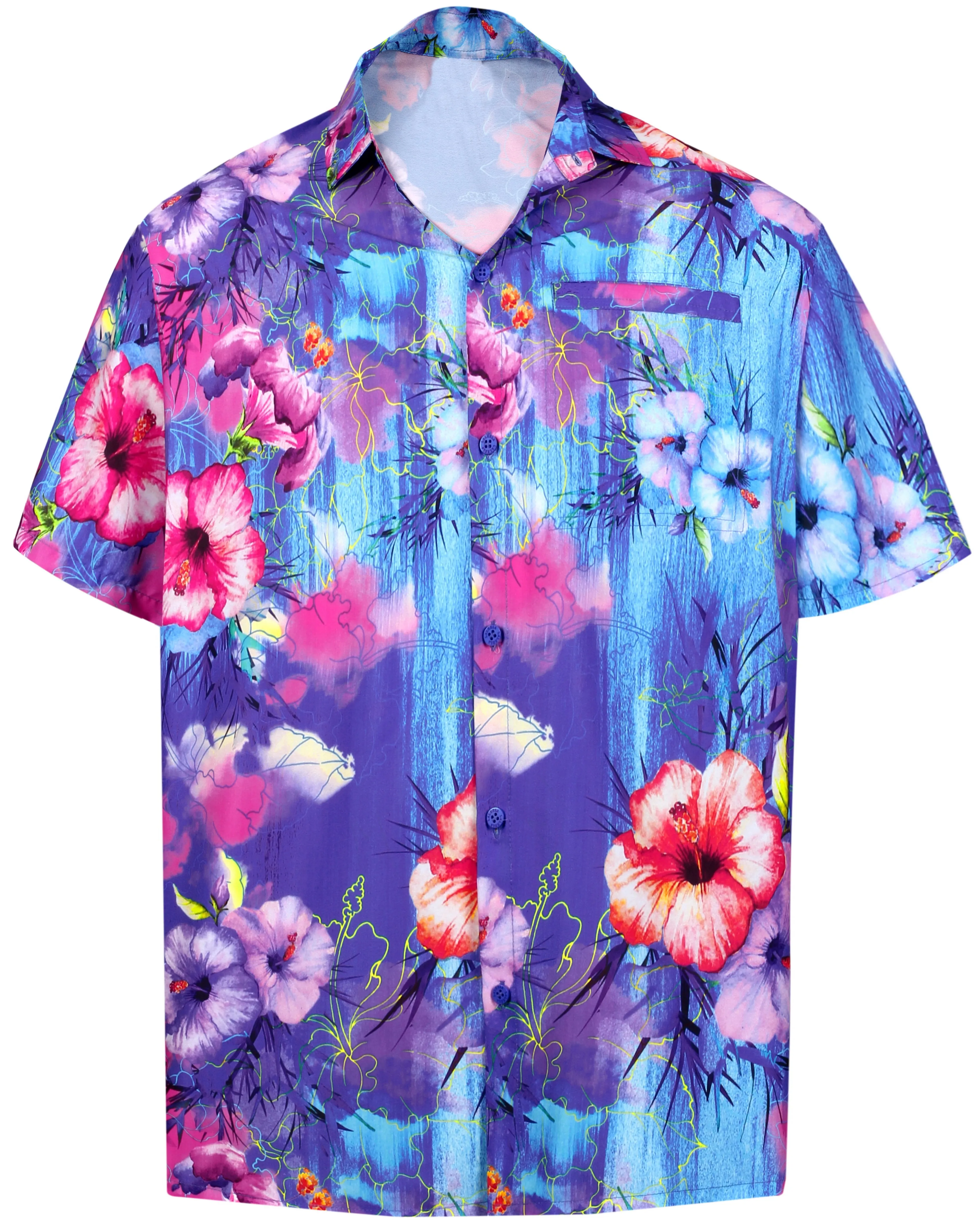 LA LEELA Shirt Casual Button Down Short Sleeve Beach Shirt Men Aloha Pocket Blue_6027