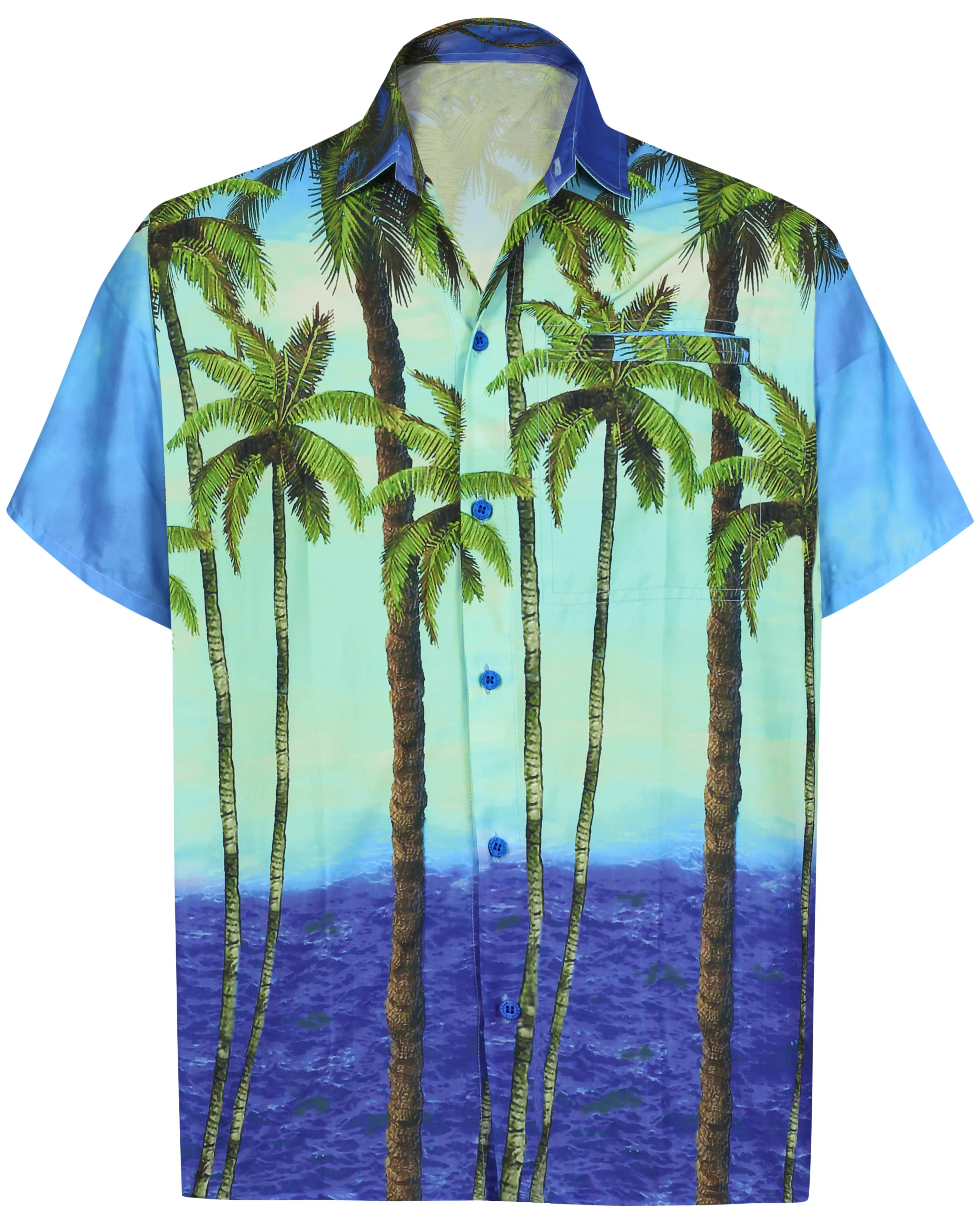 LA LEELA Shirt Casual Button Down Short Sleeve Beach Shirt Men Aloha Pocket shirt Bright Blue_AA171