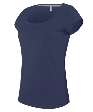 Ladies boat neck short-sleeved T-shirt | Navy