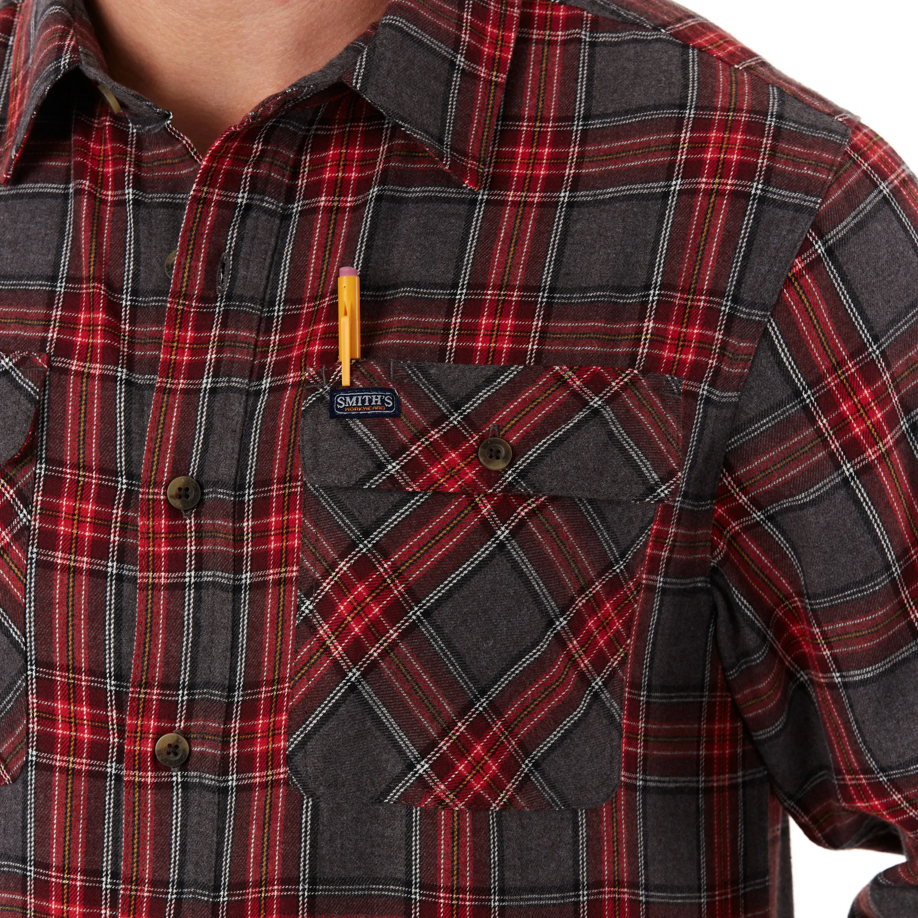 LONG SLEEVE 2-POCKET PLAID FLANNEL SHIRT WITH PEN-SLOT