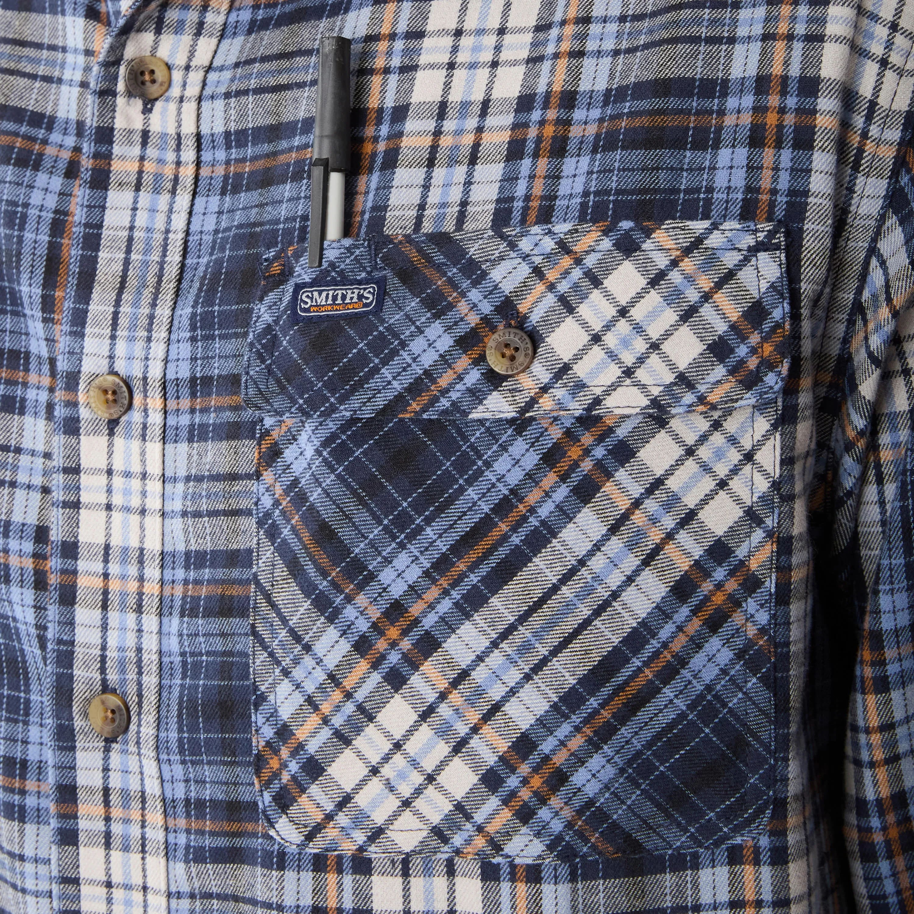 LONG SLEEVE 2-POCKET PLAID FLANNEL SHIRT WITH PEN-SLOT