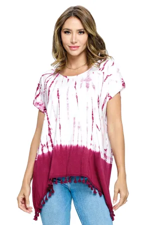 Maroon Top Gypsy Tie Dye Tassel Hem