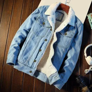 Men Fleece Thick Warm Cowboy Denim Coats