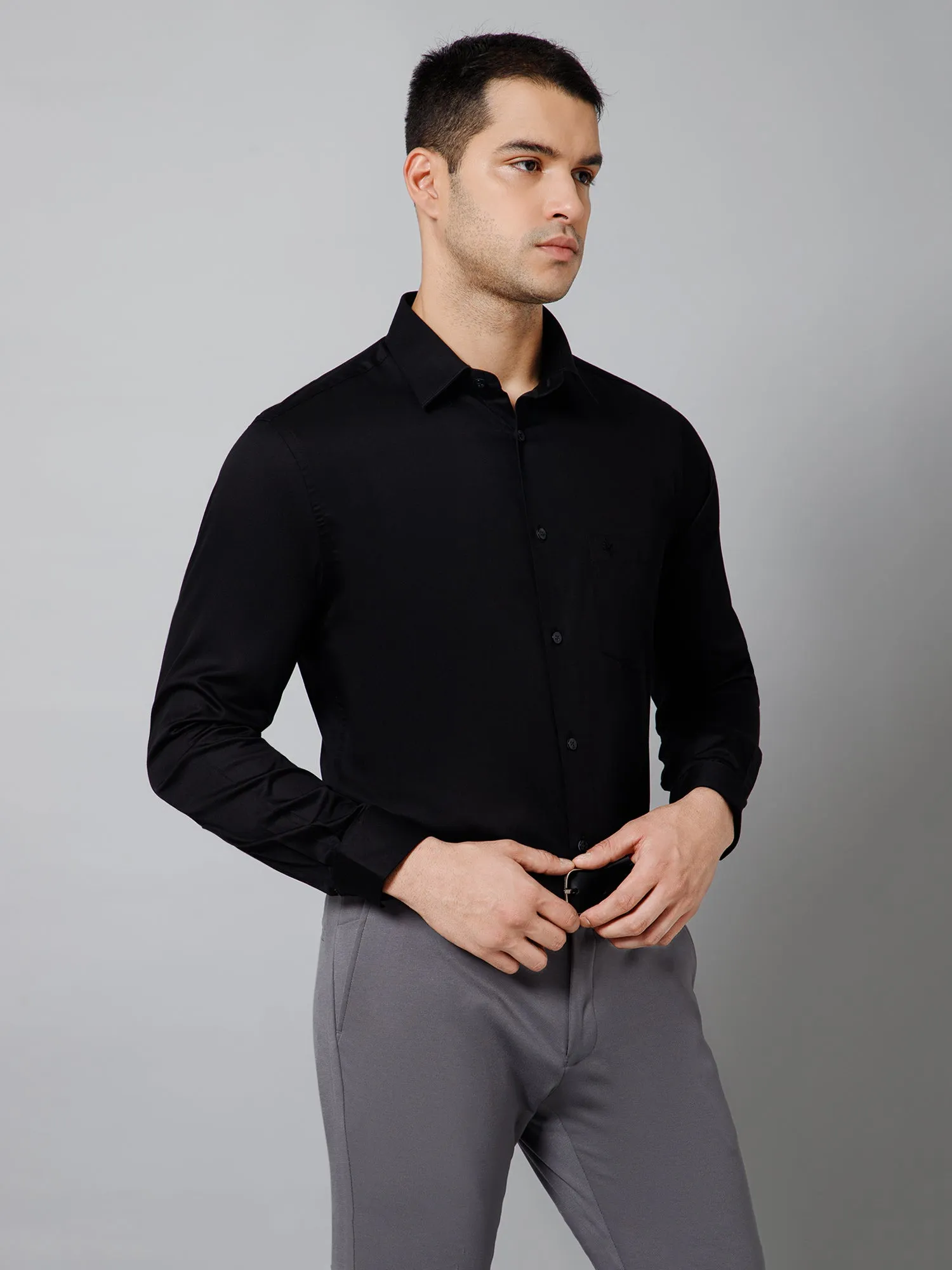 Men's Black Party Plain Full Sleeve Shirt