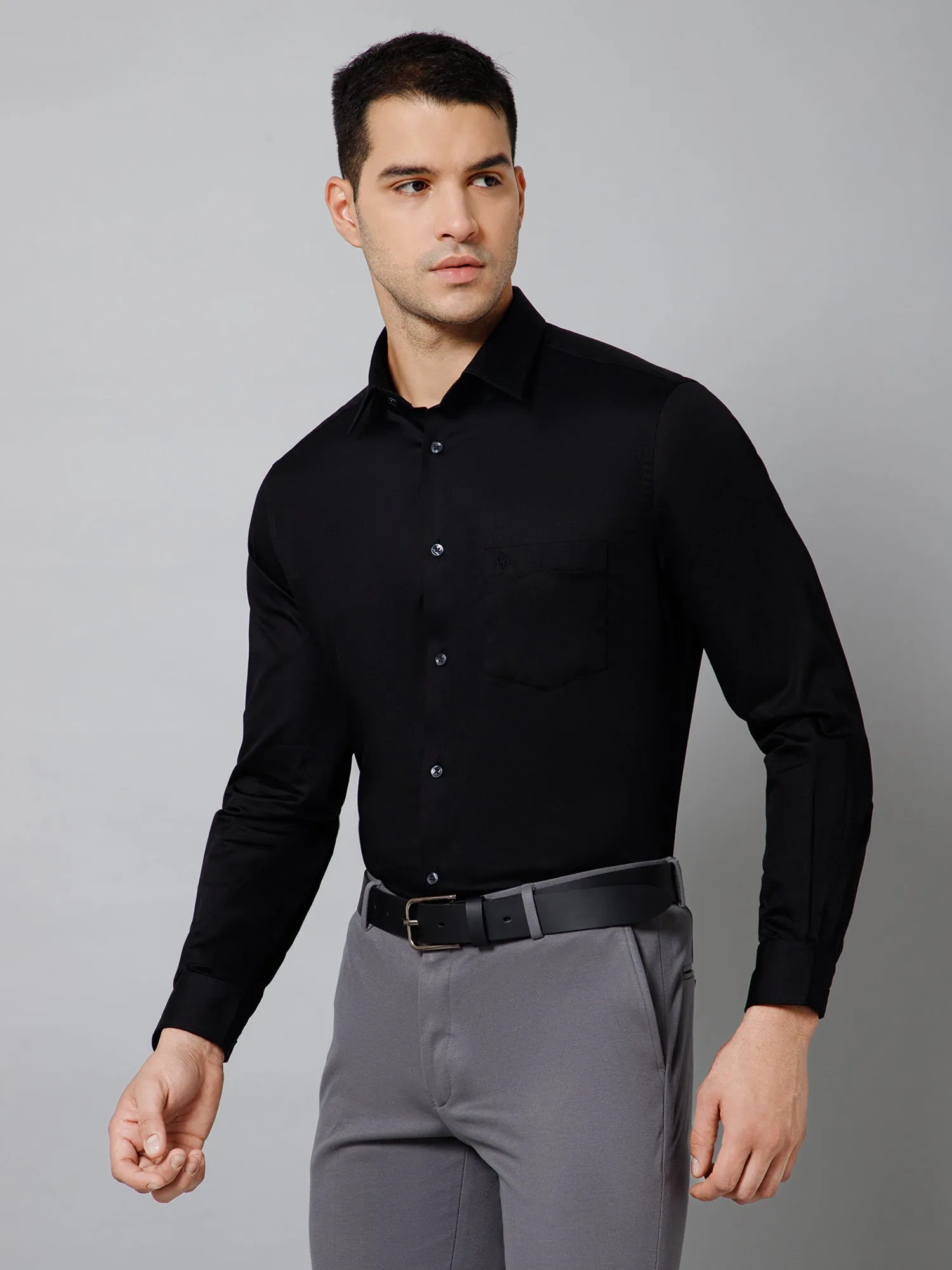 Men's Black Party Plain Full Sleeve Shirt