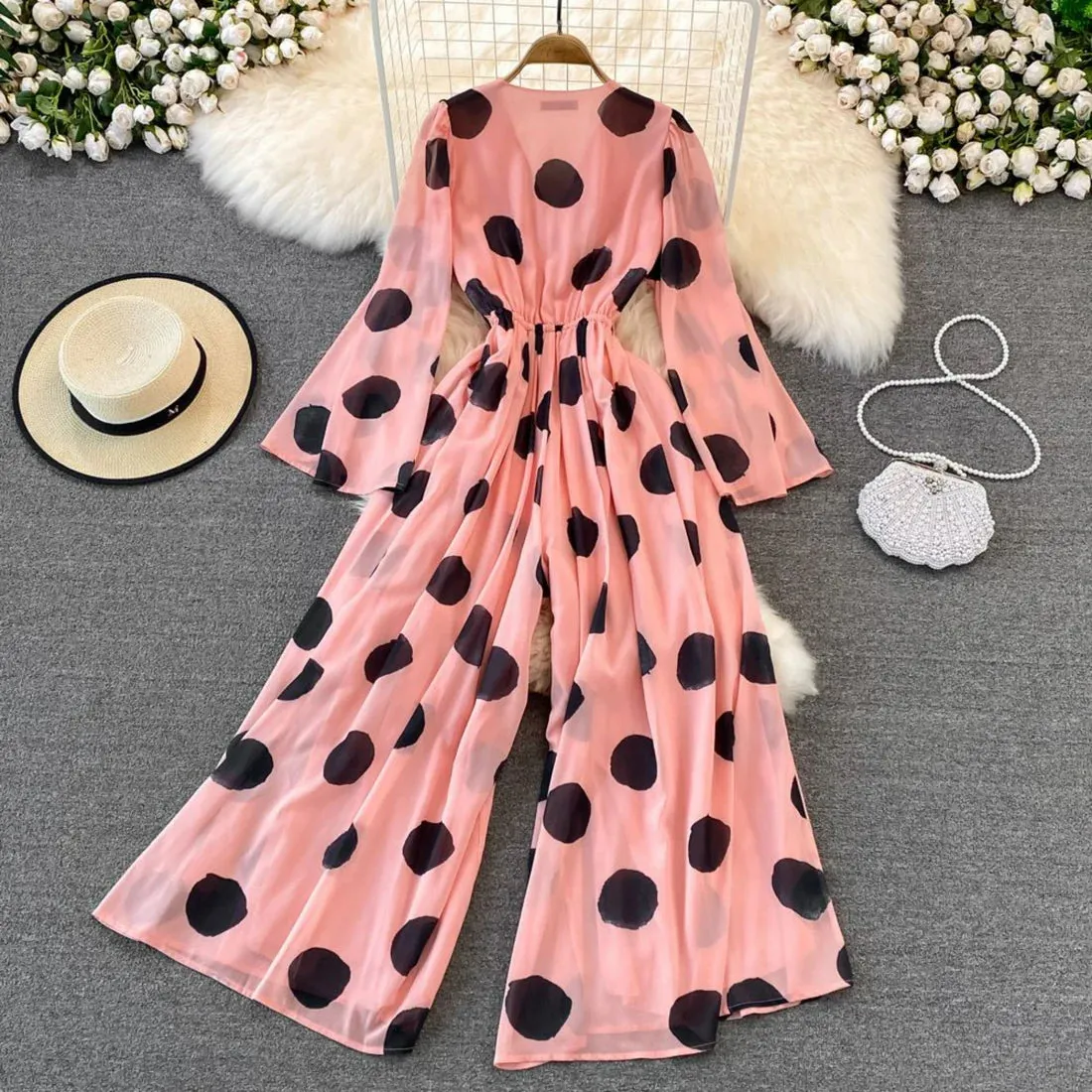 Meseri Polka Flowy Jumpsuit(fits upto bust 36 waist 32)