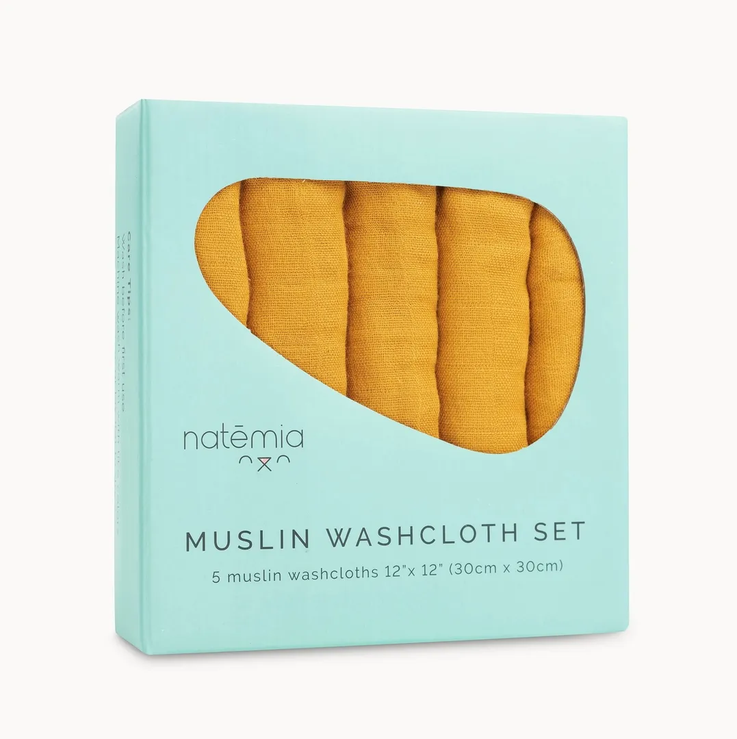 Natemia Ultra Soft Muslin Bamboo Washcloths - 5 Pack