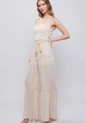 Natural Strapless Wide Leg Jumpsuit