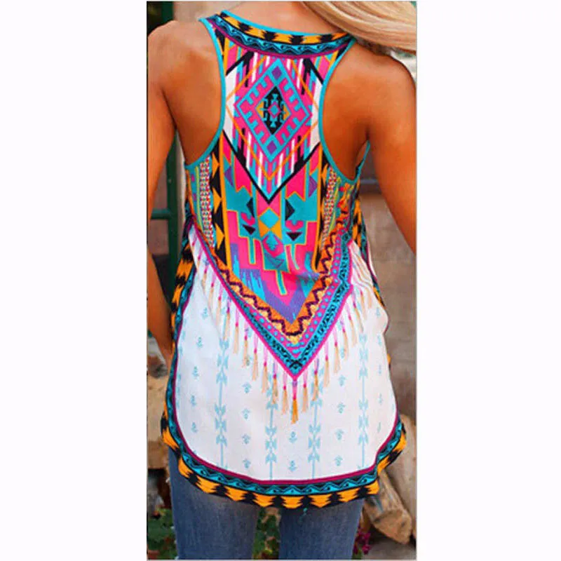 NEW 2018 Summer Fashion Women Sleeveless Casual Loose Tribal Print Blouses Blusas femme Sexy Ladies Boho Beach Tops Shirts