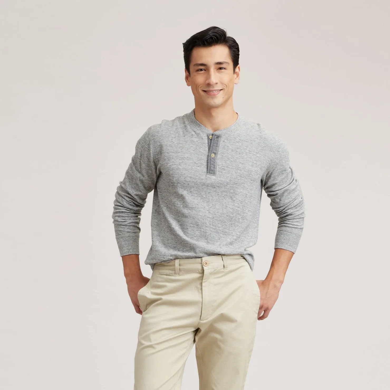 New Windsor Double Cloth Henley - Gray Heather