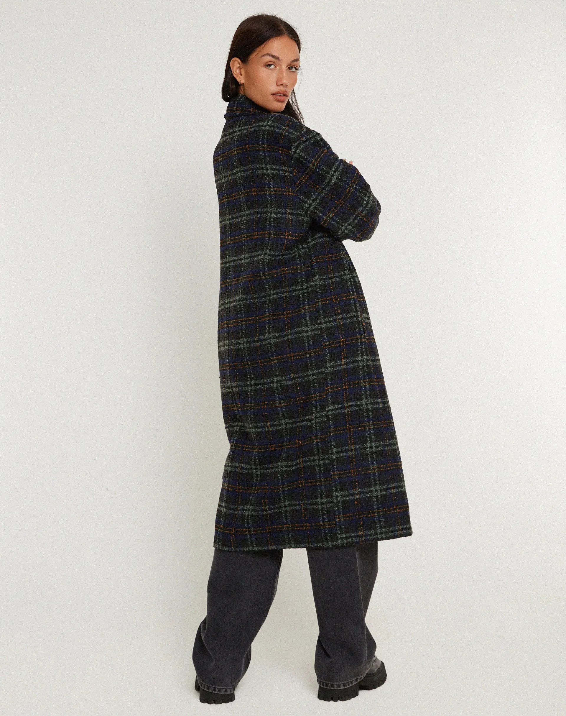 Orlova Coat in Check Navy Black and Brown