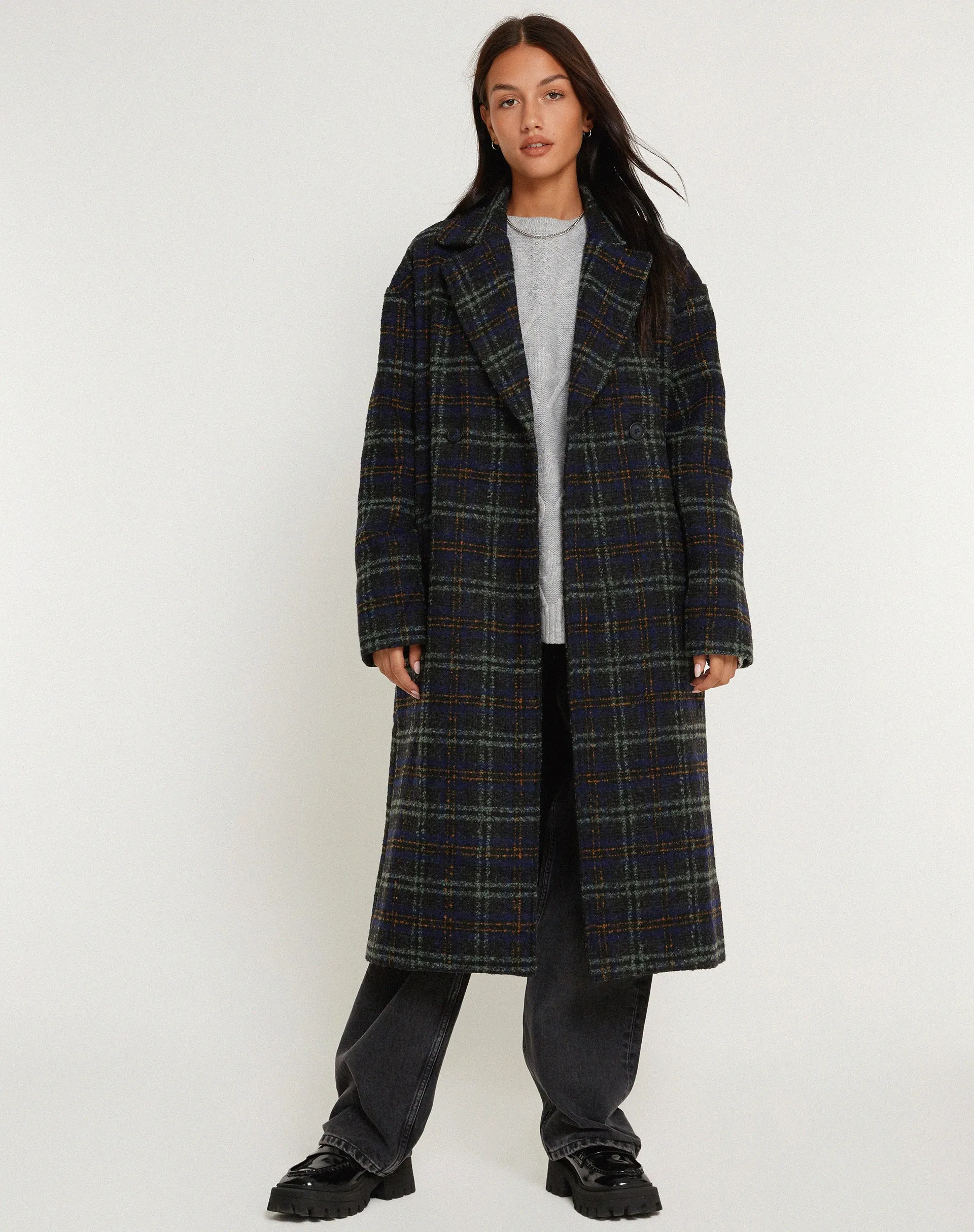 Orlova Coat in Check Navy Black and Brown