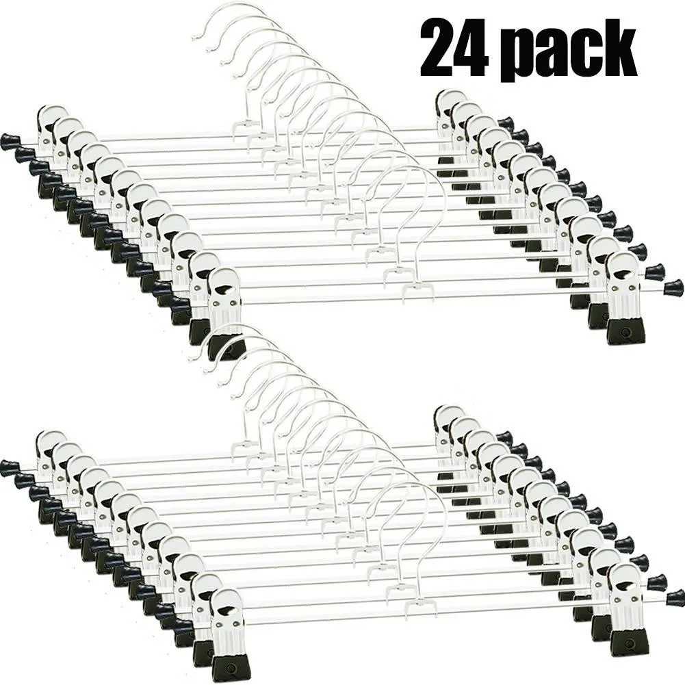 Pants Hangers - 24 PCS Skirt Hangers Pants Hanger with Clips Metal Pant Hangers Space Saving for Pants Skirts Clothes