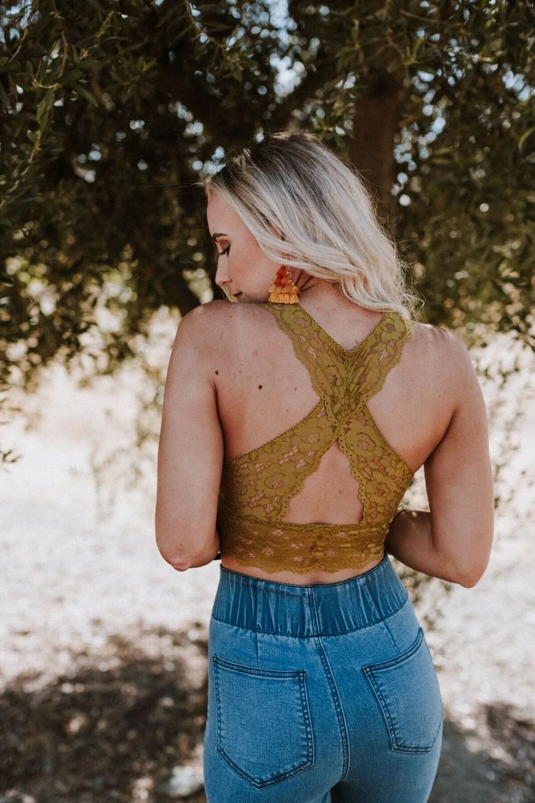 Peyton Lace Cross Back Bralette - Mustard