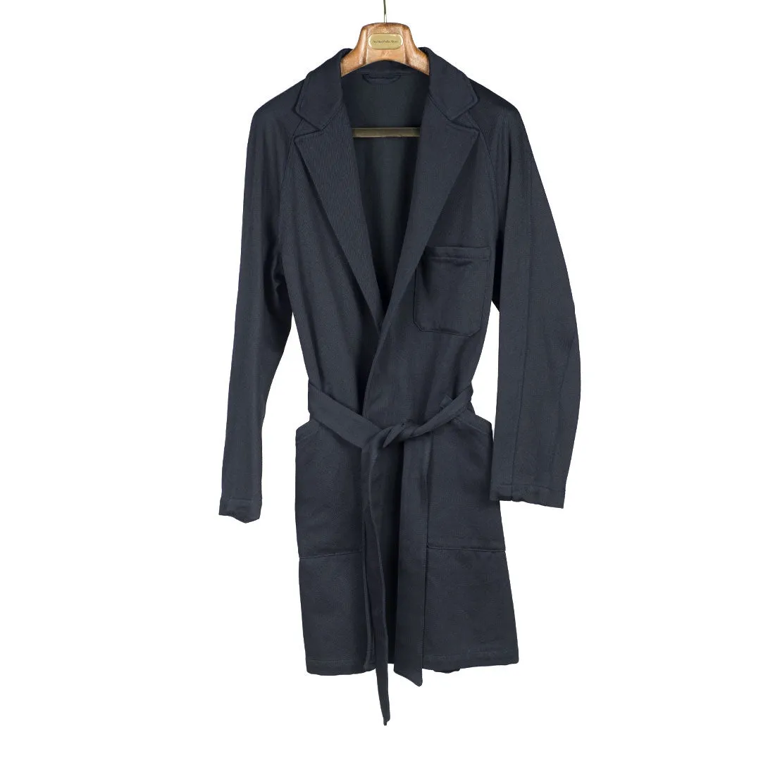 Robe coat in navy wool/cotton cavalry twill