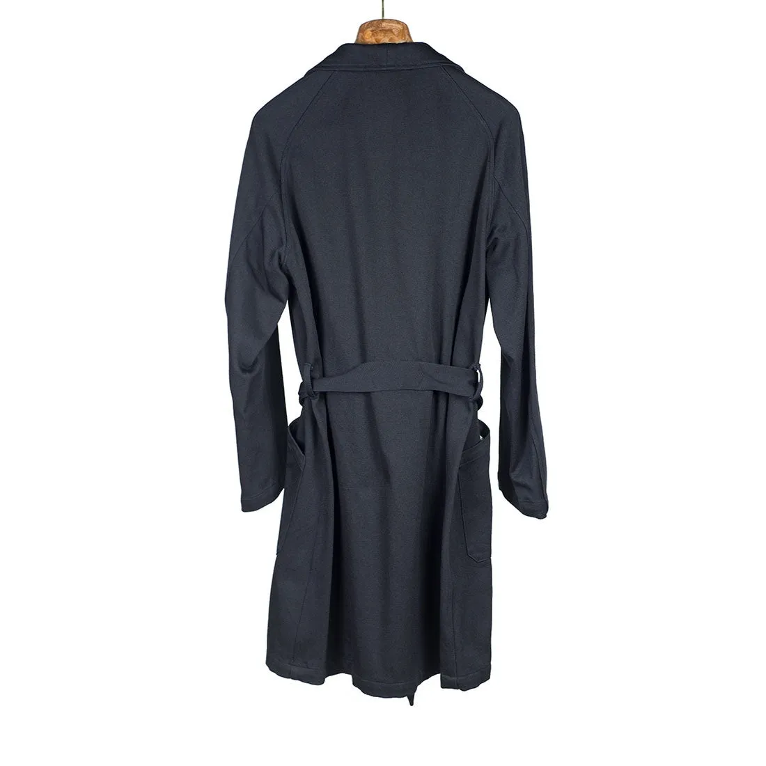 Robe coat in navy wool/cotton cavalry twill