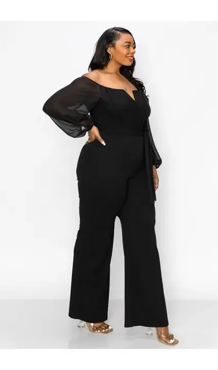 Royal Curves Black Surplice Jumpsuit