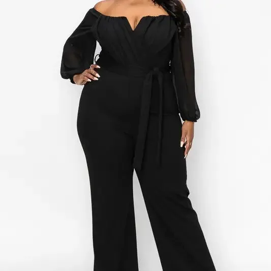 Royal Curves Black Surplice Jumpsuit