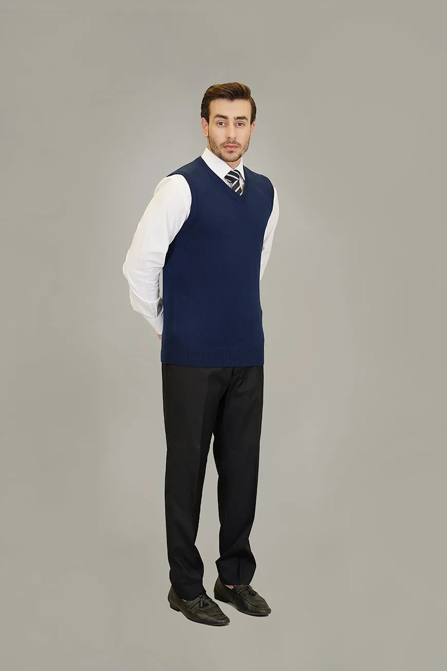 Sleeveless V-Neck Sweater - Marino Wool - Navy Blue