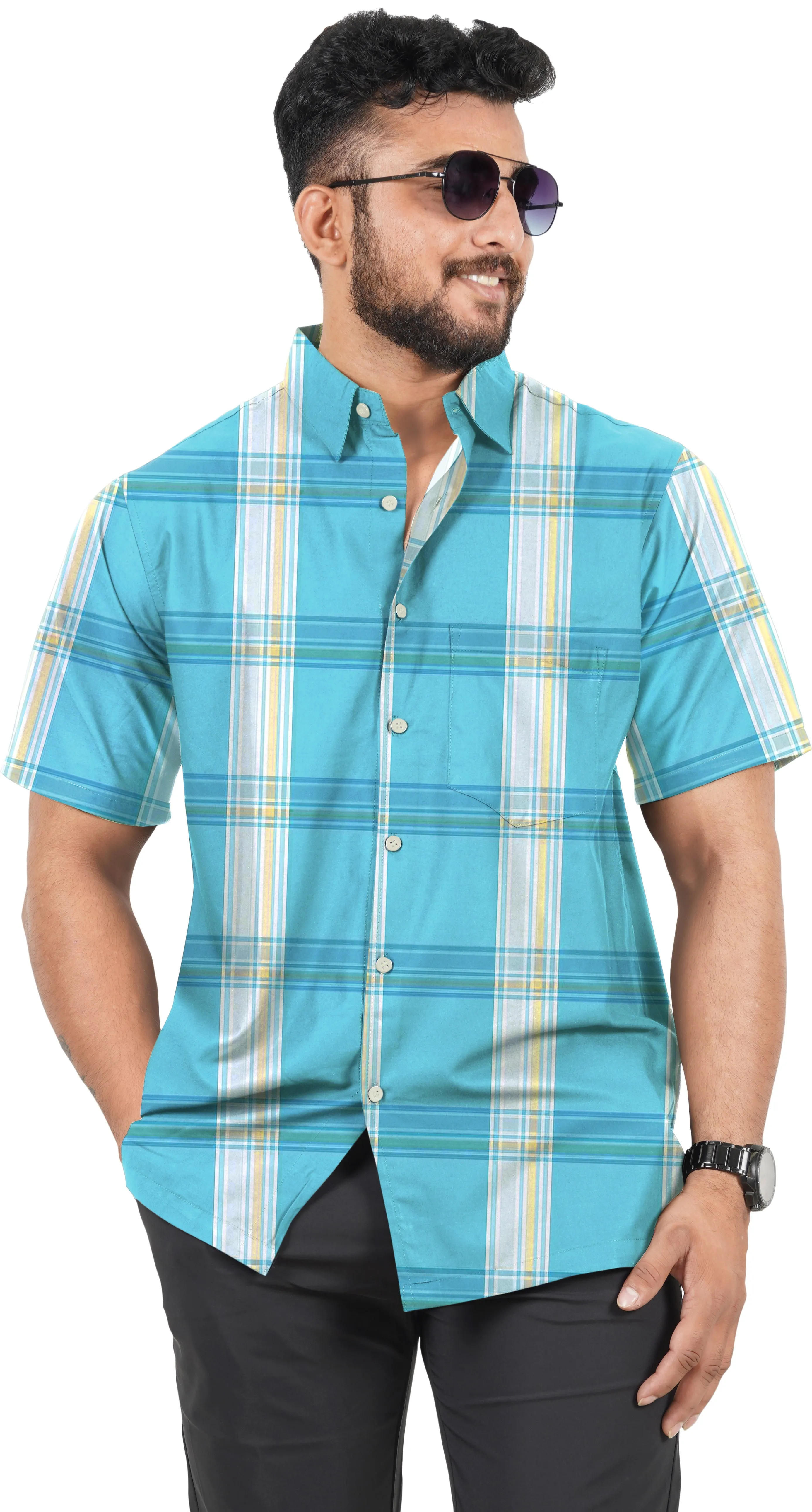 Stylish Blue Color Checkered Shirt For Men