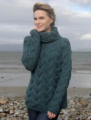 Super Soft Merino Chunky Cable Cowl Neck Aran Sweater