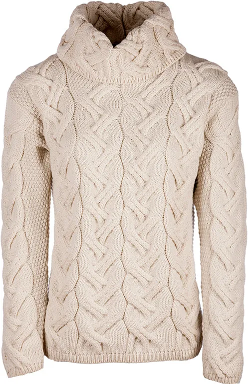 Super Soft Merino Chunky Cable Cowl Neck Aran Sweater