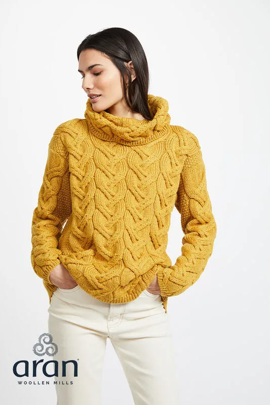 Super Soft Merino Chunky Cable Cowl Neck Aran Sweater