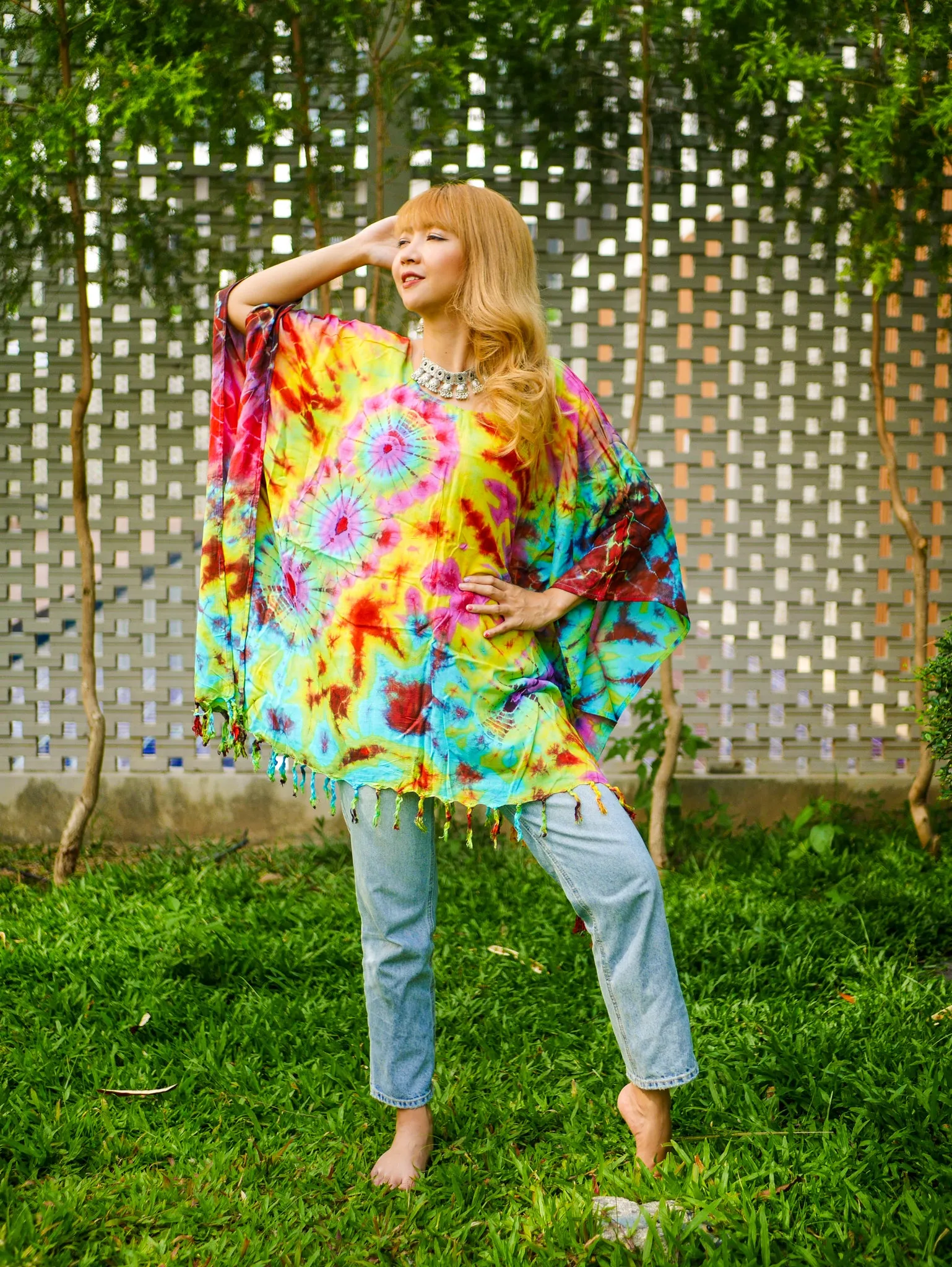 T0100- Hand Dyed Tunic Boho Kaftan Blouse Hippie Oversize Tops