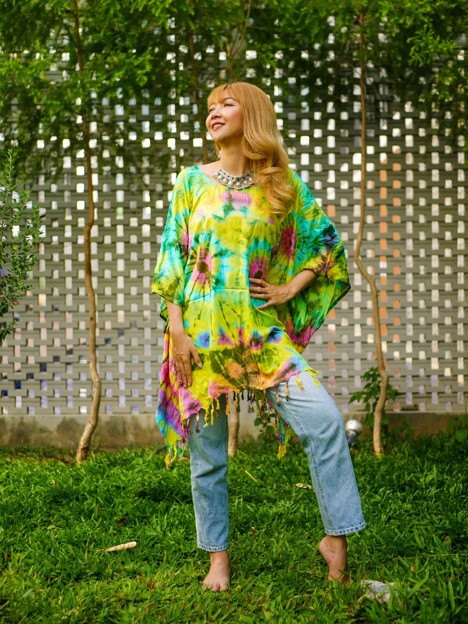 T0176- Hand Dyed Tunic Boho Kaftan Blouse Hippie Oversize Tops