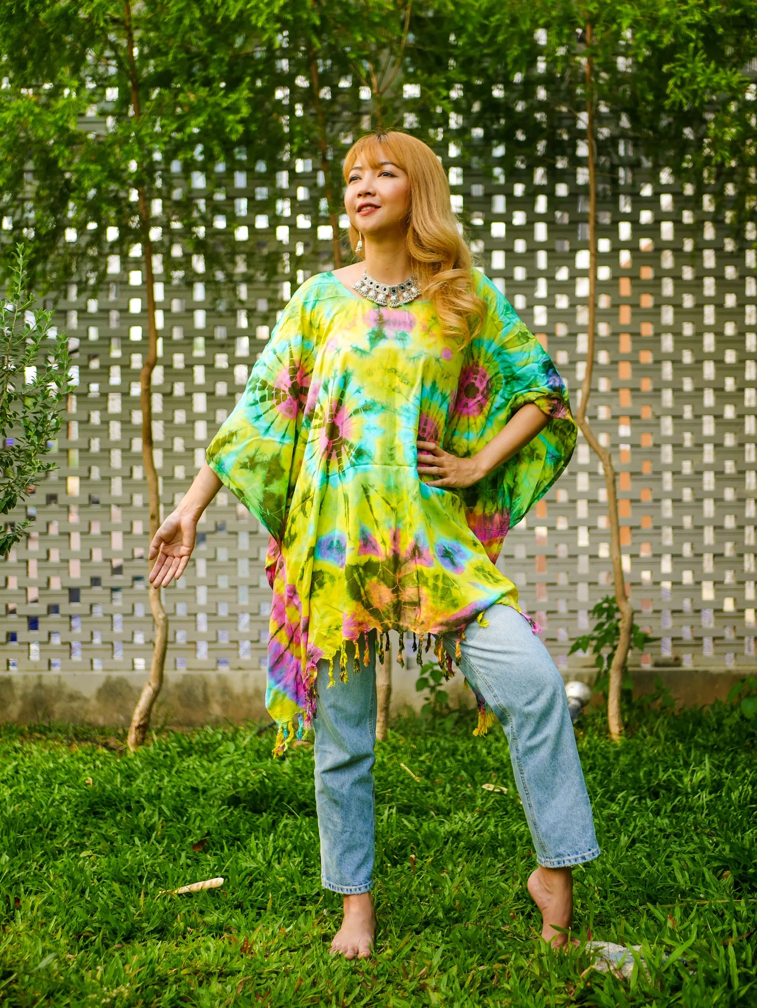 T0176- Hand Dyed Tunic Boho Kaftan Blouse Hippie Oversize Tops