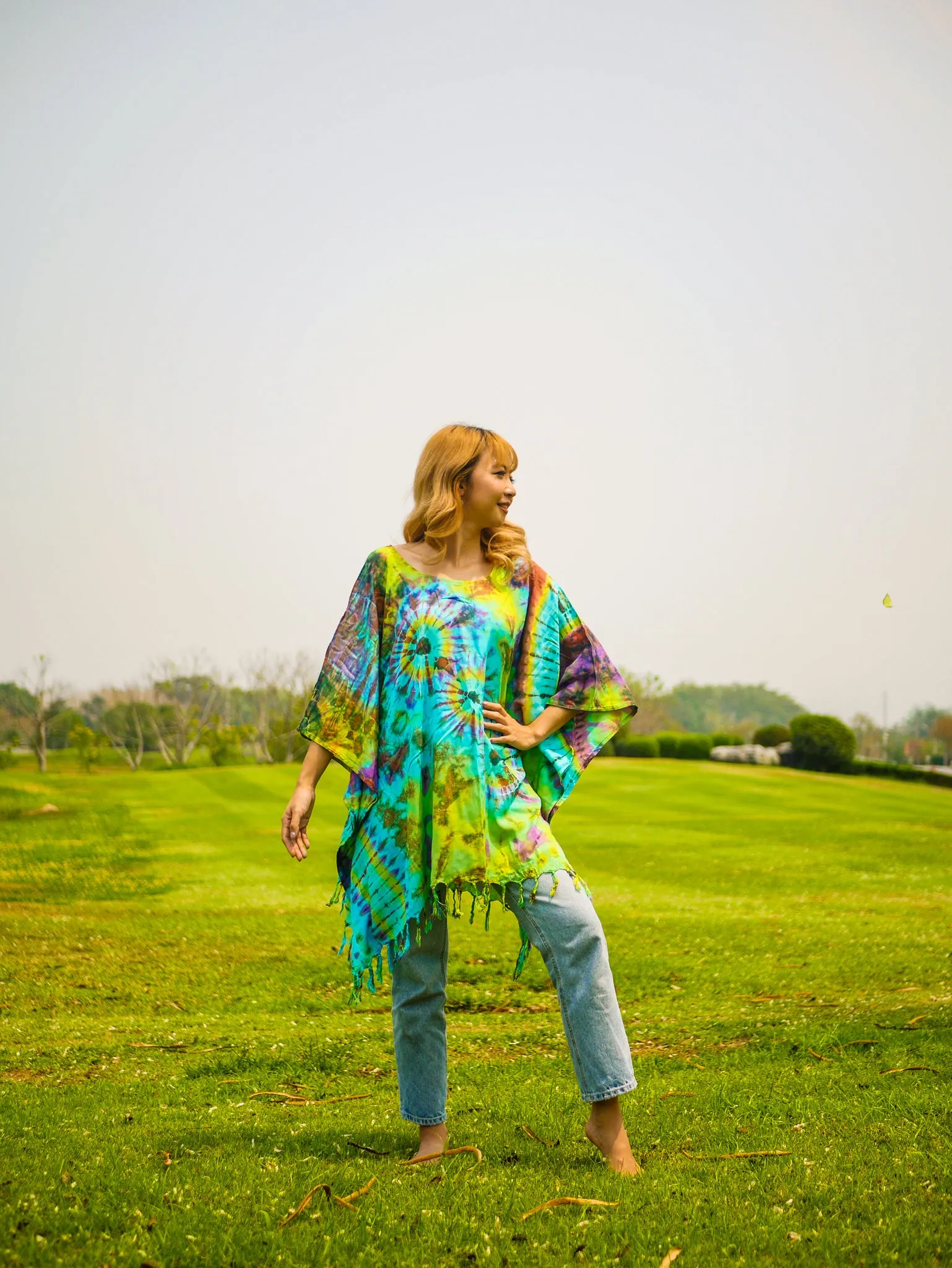 T0295- Hand Dyed Tunic Boho Kaftan Blouse Hippie Oversize Tops