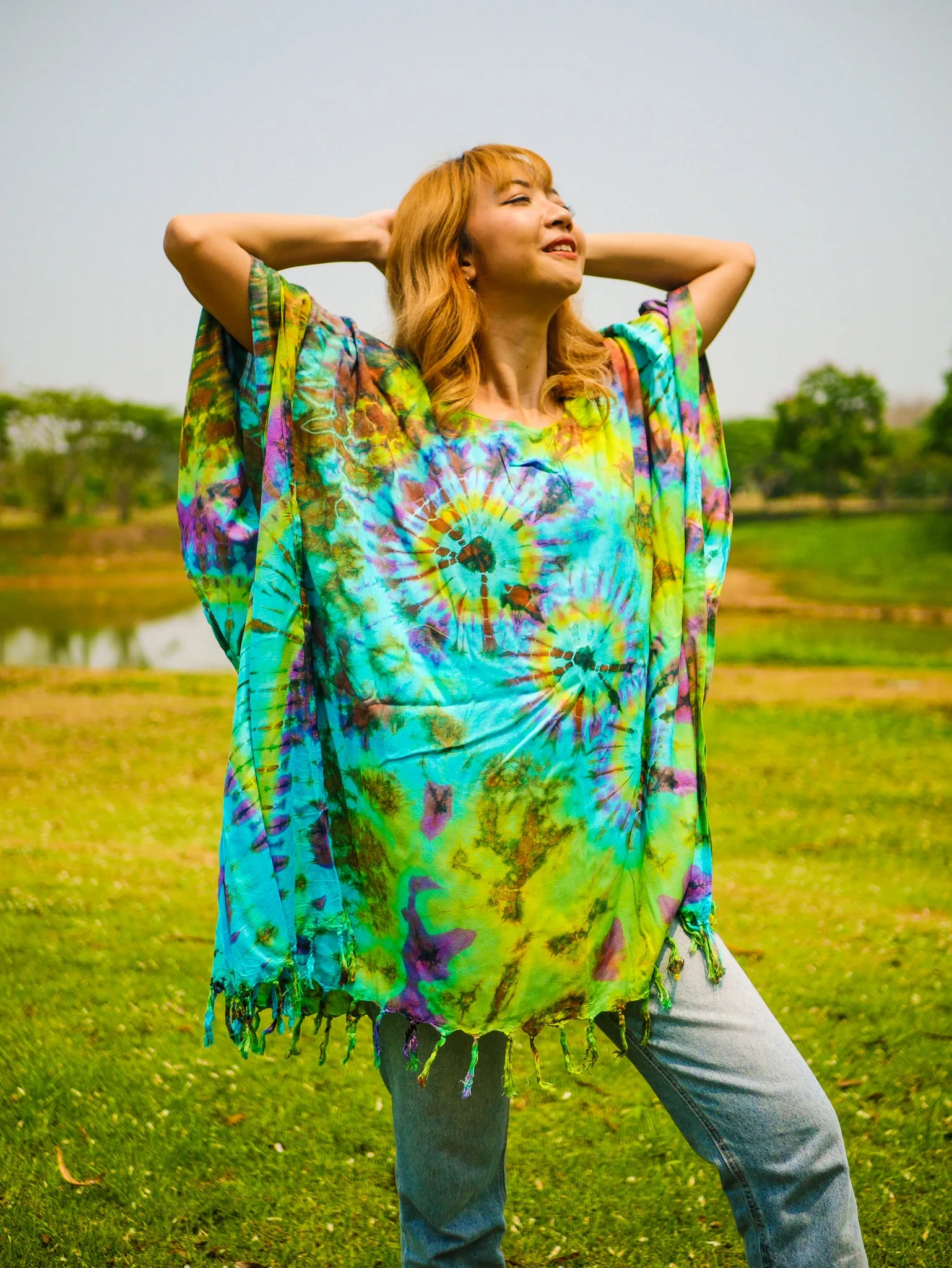 T0295- Hand Dyed Tunic Boho Kaftan Blouse Hippie Oversize Tops