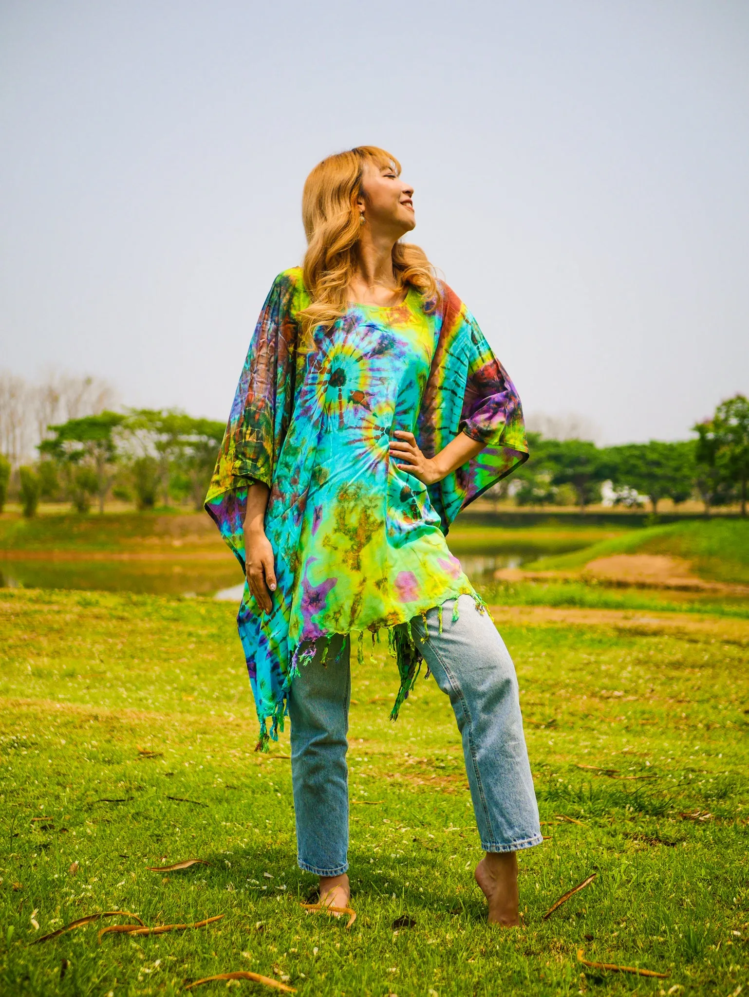 T0295- Hand Dyed Tunic Boho Kaftan Blouse Hippie Oversize Tops