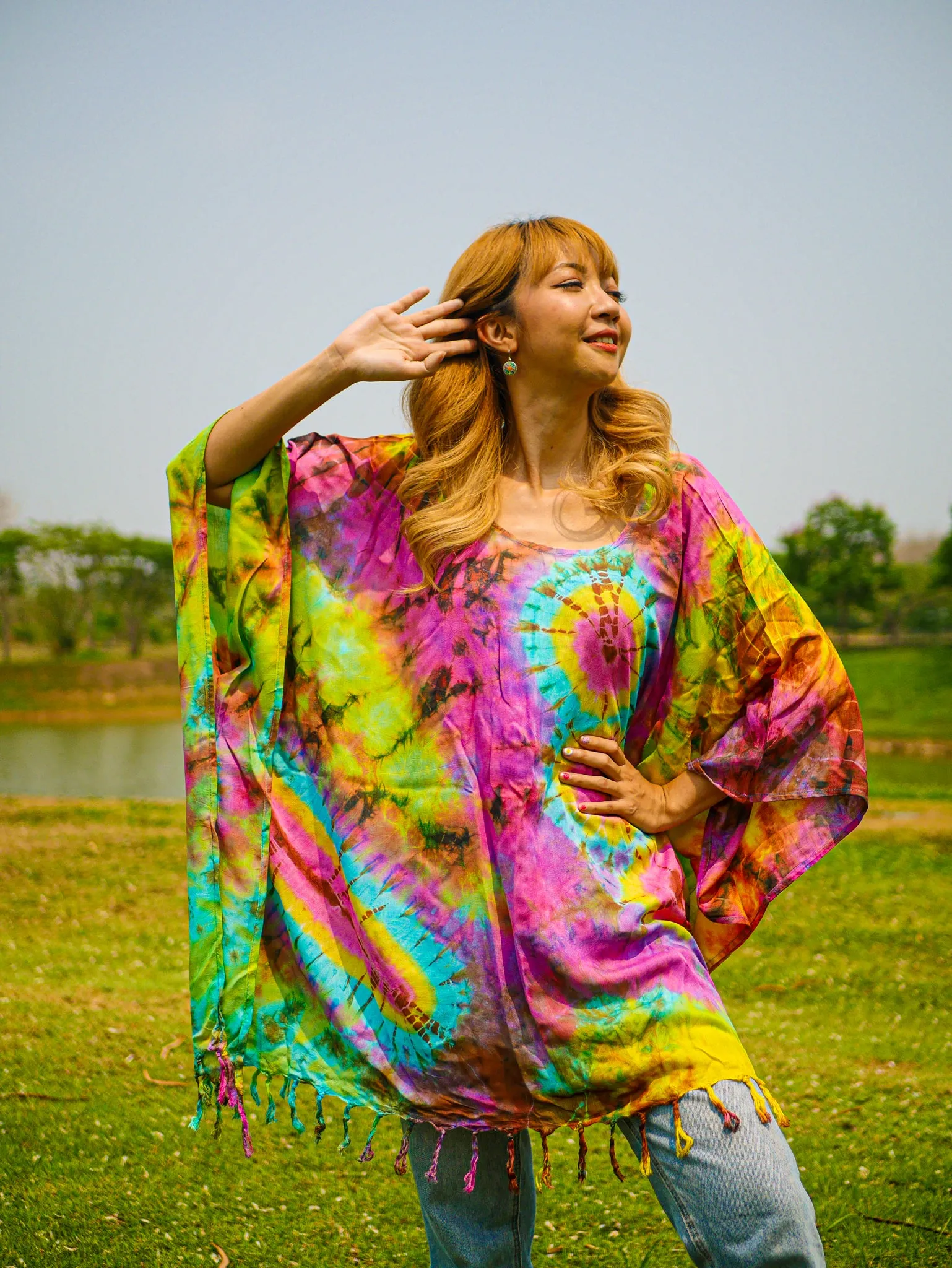 T0379- Hand Dyed Tunic Boho Kaftan Blouse Hippie Oversize Tops