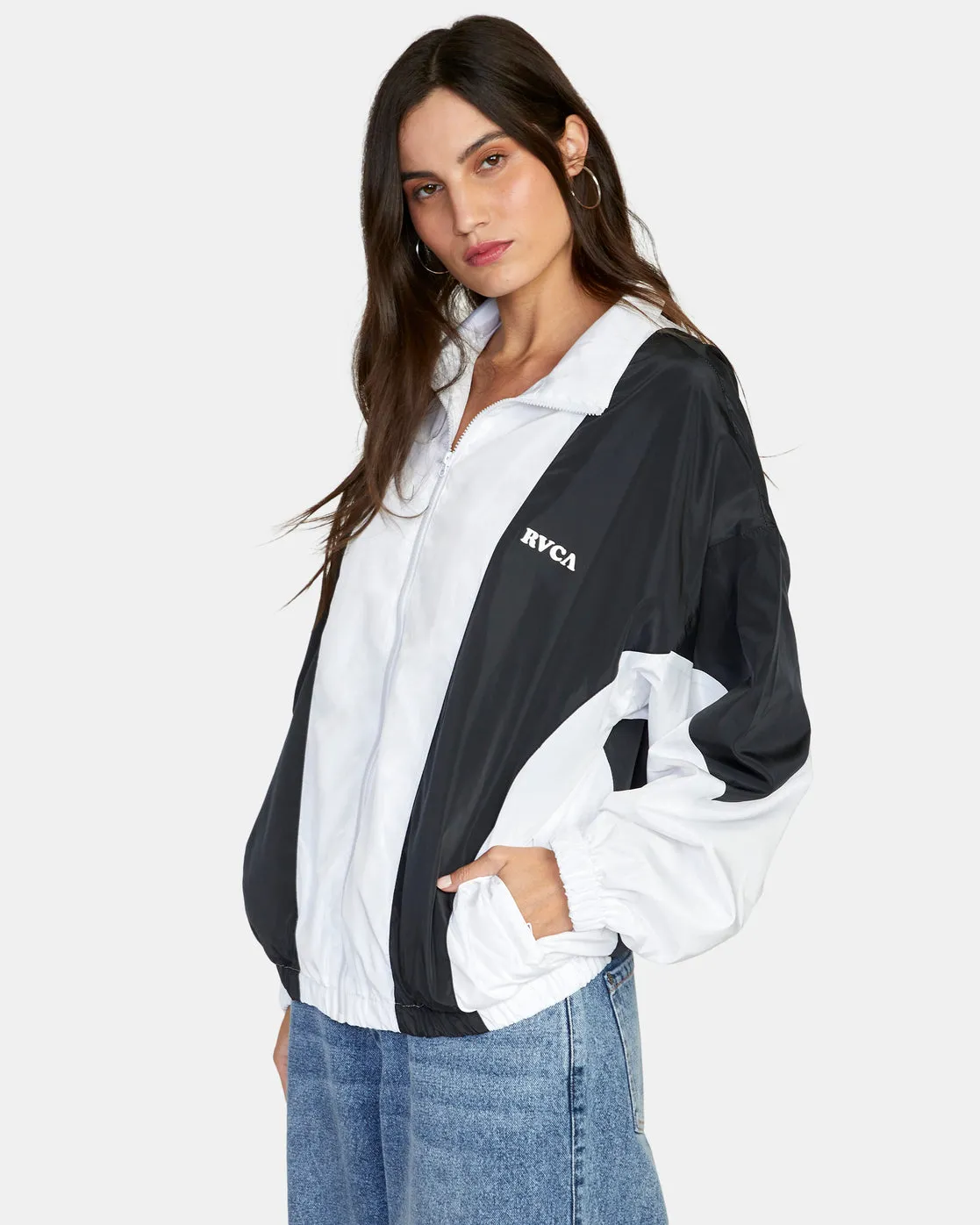 Throwback Windbreaker Jacket - Black/White