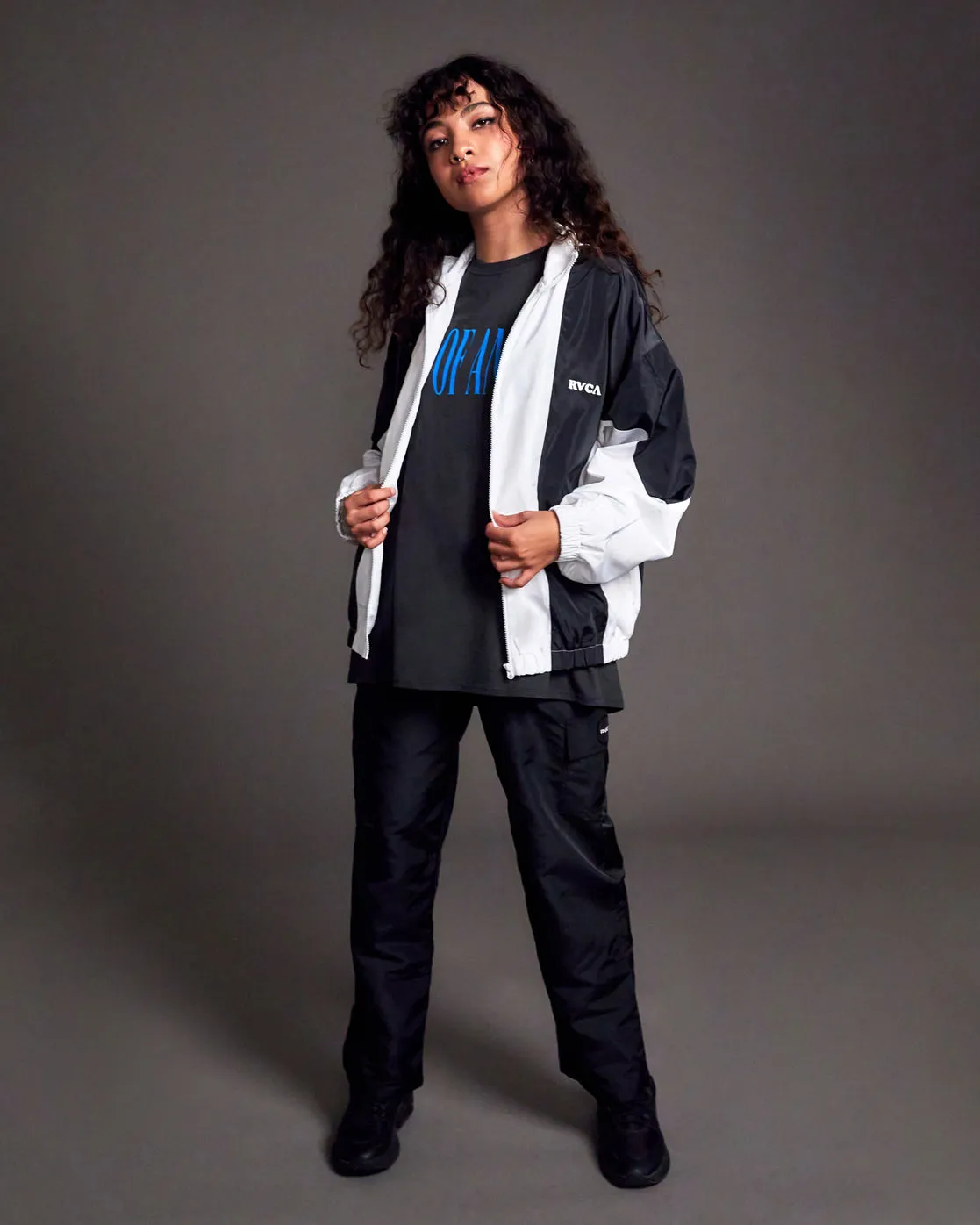 Throwback Windbreaker Jacket - Black/White